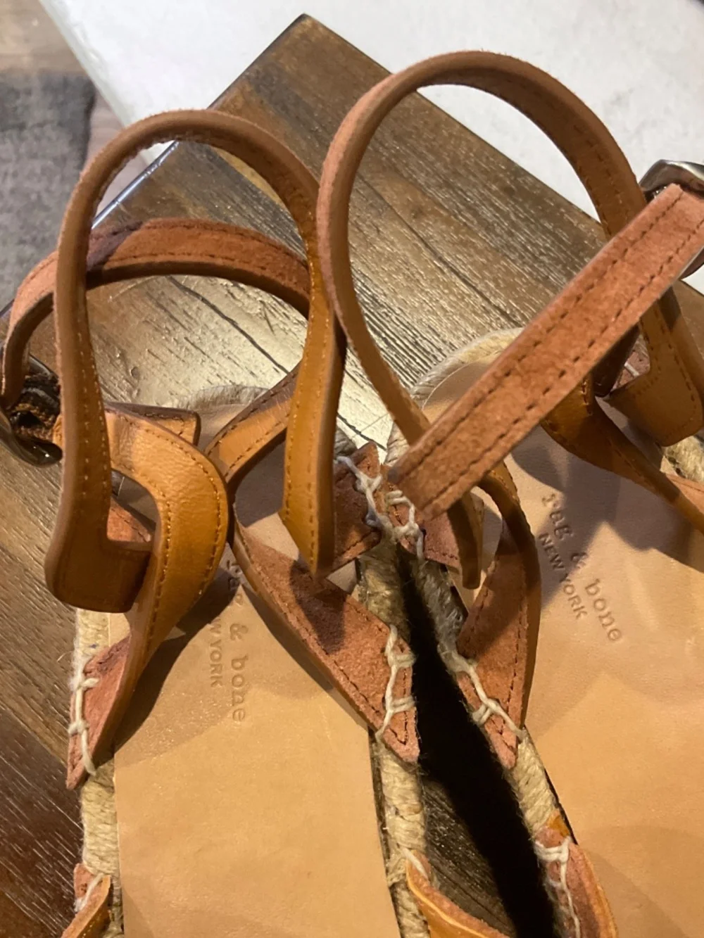 Rag & Bone Hera Wedge Espadrille Tan Suede Sandals size EU 38.5/US 8.5